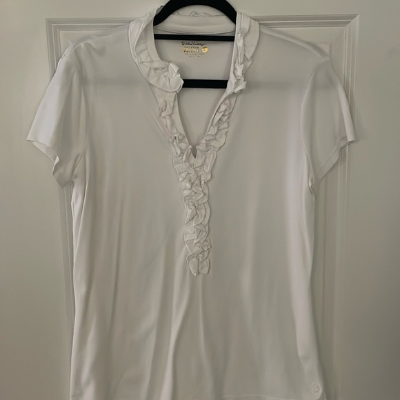 Lilly Pulitzer UPF 50 Luxletic Frida Ruffle Polo Top - Picture 3 of 9